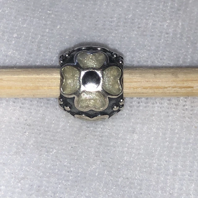 Retired Pandora Sterling Silver Enamel Black White Daisy Flower Bead Charm