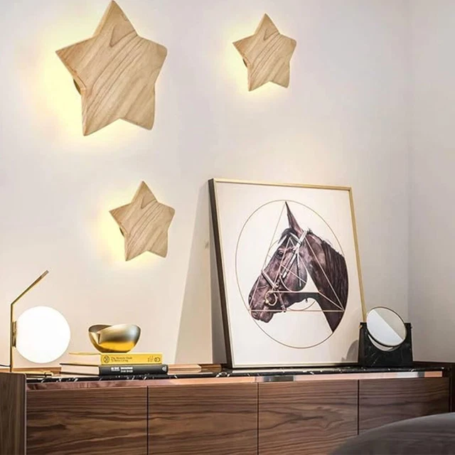Wall Lamp Easy Installation LED Light Source Materials Wood Star Wall Light
