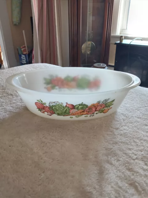 Vintage Glasbake White Milk Glass Vegetable Medley 1 QT Casserole Dish J235