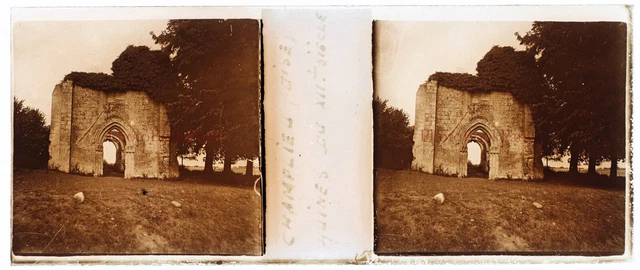 FRANCE Champlieu Priory Notre-Dame c1930 Photo Stereo Glass Plate Vintage  2