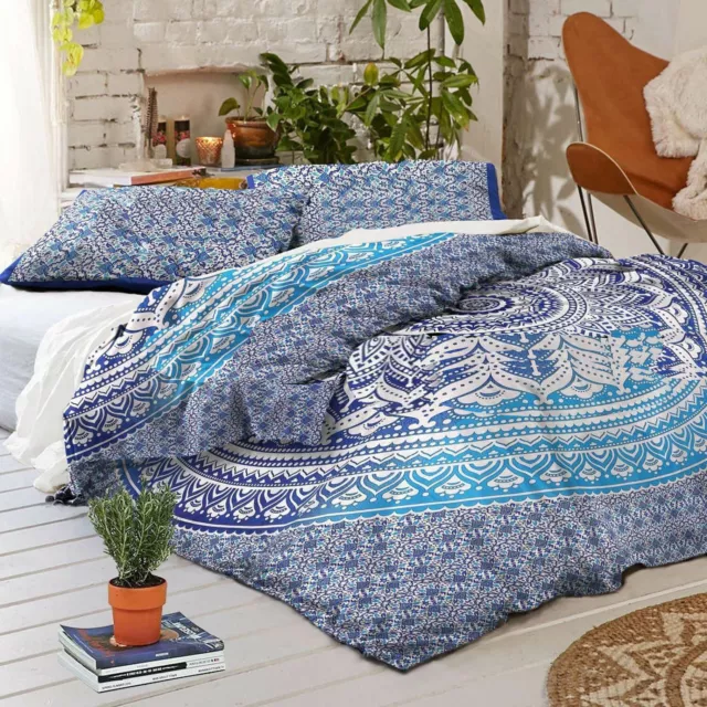 Turquoise Duvet Cover Queen Size Bedding Mandala With Two Pillow Case Indian New