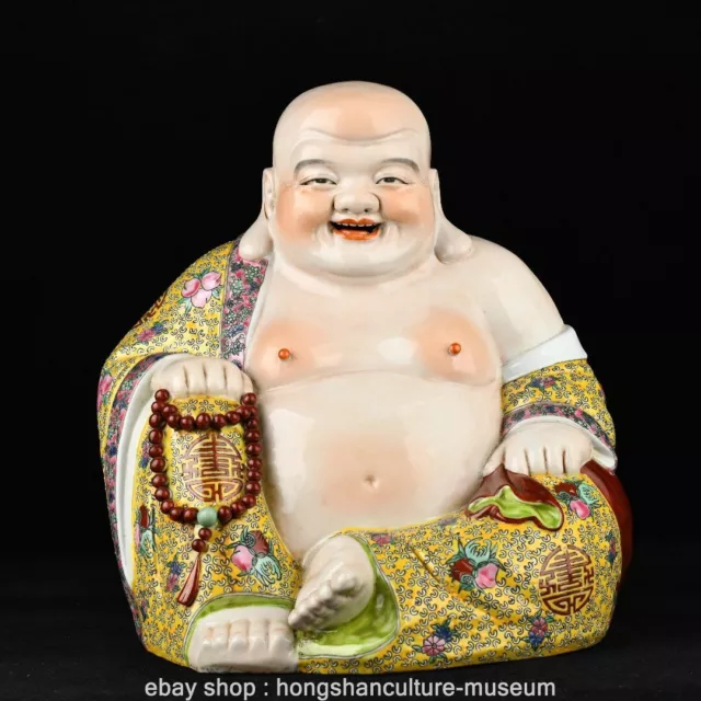 12.8" Marked Old China Pastel Porcelain Feng Shui Maitreya Buddha Happy Statue