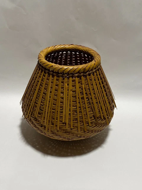Japanese Antique Ikebana Hanaire HandWoven Bamboo Flower Vase Tea Ceremony(M78)け