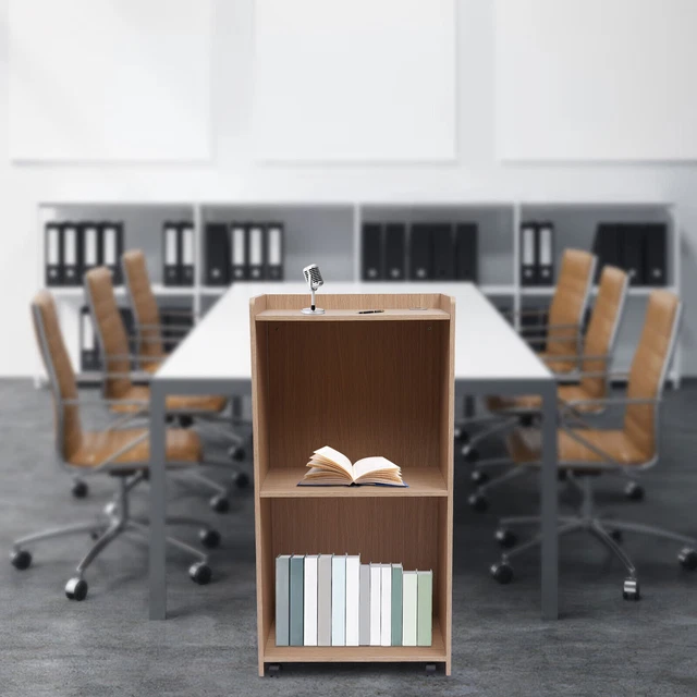 Portable Rolling Podium Mobile Standing Laptop Desk Presentation Lectern Wooden