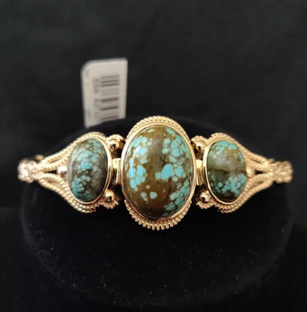 Paul Deasy 14K Gold Plated Triple Turquoise Cabochon Bracelet - Retail $289