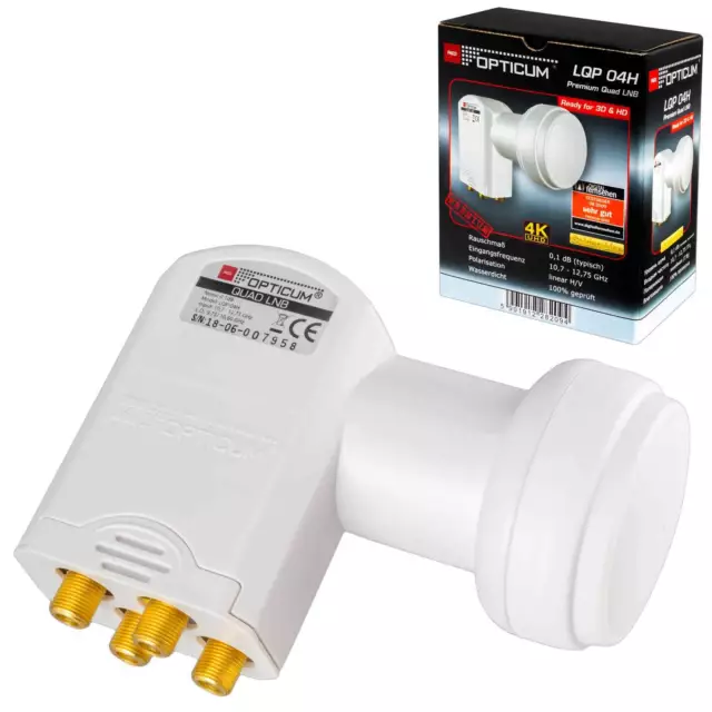 "TESTSIEGER" OPTICUM LNB QUAD Quattro Switch DIGITAL FULL 4K UHD für SKY HD+ 0,1