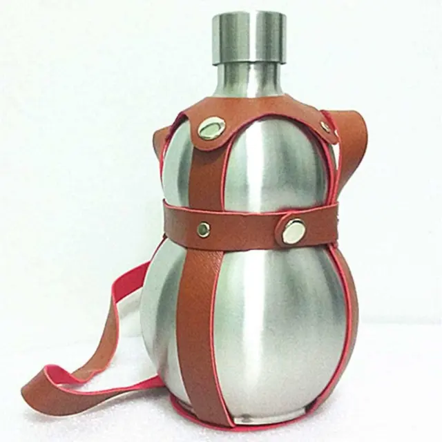 64 Oz Stainless gourd Wine Flask Bottle Flagon Kettle Outdoor leather Strap