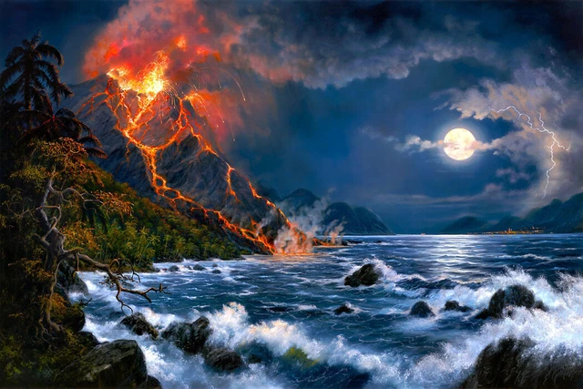 Moonlight lava scene Giclee Art Oil painting printed on canvas L3054