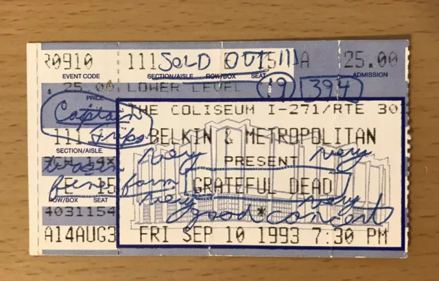 1993 Grateful Dead The Coliseum Cleveland Concert Ticket Stub Jerry Garcia