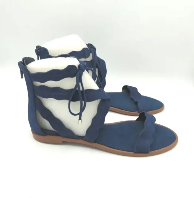 Kensie Flat Sandal Women's 6.5 M Blue Mandoline  Suede Strap Open Toe Tie Ankle