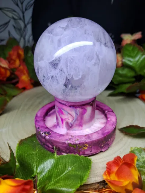 Beautiful Light Blue Smelting Crystal Glass Sphere 6.2cm 282g + Handmade stand