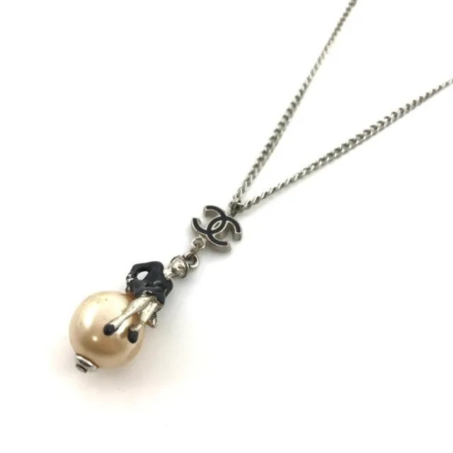 CHANEL MADEMOISELLE NECKLACE Pendant Chain Silver Pearl Coco Mark Jewelry  $326.48 - PicClick