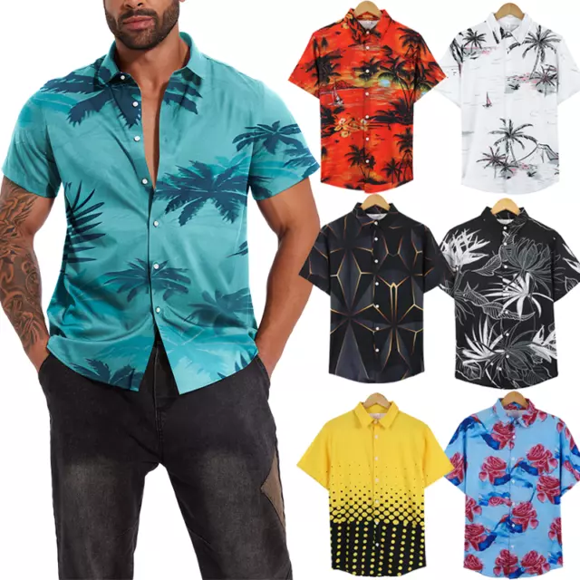 Mens Hawaiian Shirt Stag Palm Tree Party Aloha Summer Holiday Beach Fancy S-3Xl