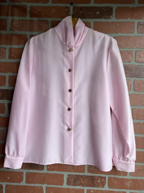 Vintage 70' Graff California Wear Pink Secretary Geek High Neck Blouse Size 8