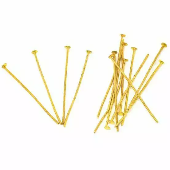 100pcs Head Pins - 40mm x 0.7mm 20 Gauge - Gold Plated Jewellery Findings J01524