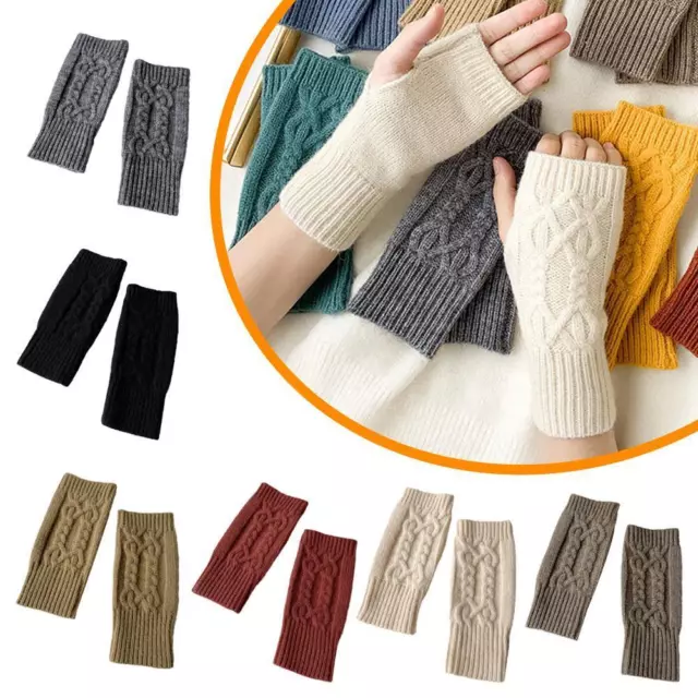 Finger Fingerless Thumb Gloves Long Half Arm Women Knitted Mittens Warmer U0C6