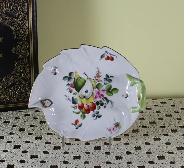 Wonderful Hand-Painted Large Leaf Shaped Dish with Fruit Decoration by Herend