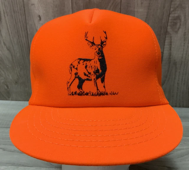 VINTAGE BLAZE ORANGE Deer Hunting Trucker Snapback Hat Cap Made in USA