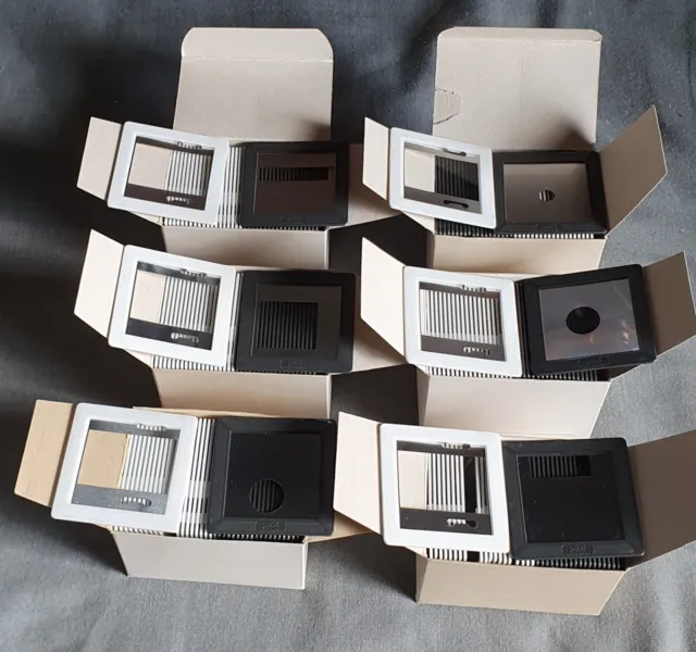 6 cajas 20 de soportes deslizantes de vidrio enmascarado GEPE para película de 35 mm. LIMPIEZA A GRANEL