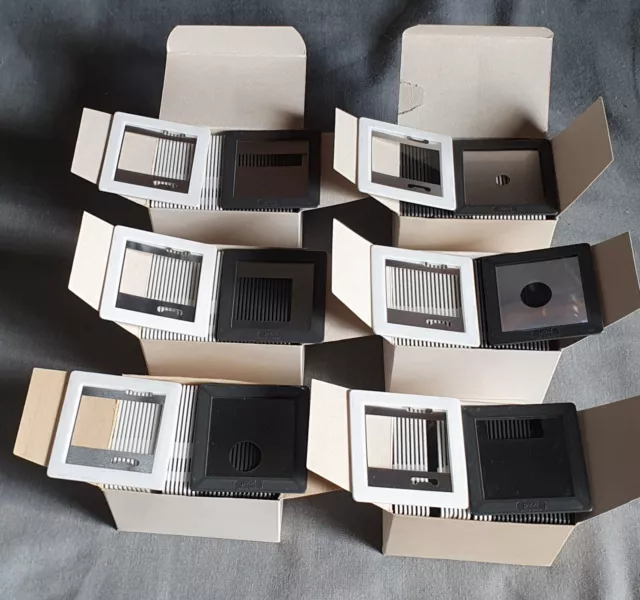 6 cajas 20 de soportes deslizantes de vidrio enmascarado GEPE para película de 35 mm. LIMPIEZA A GRANEL