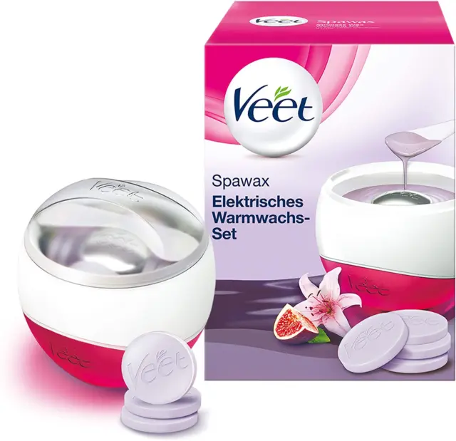 Veet Spawax Elektrisches Warmwachs Set 1X Warmwachs-Gerät, 6X Wachsscheiben