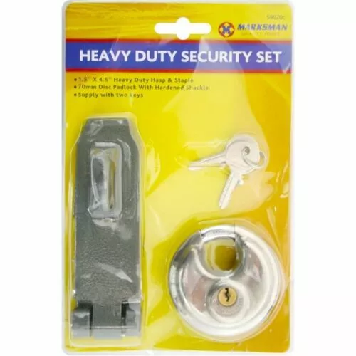 70Mm Heavy Duty Security Disc Lock Hasp & Staple Set Discus Round Padlock 2 Keys