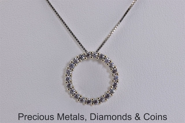 14k White Gold 19mm Cubic Zirconia Eternity Circle Pendant 24" Chain