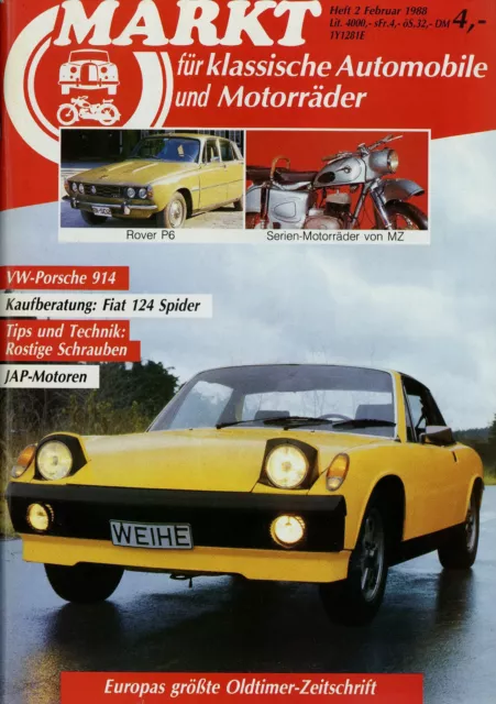 Oldtimer Markt 1988 2/88 Bertone 124 Spider Hanomag MZ ES250 Rover P6