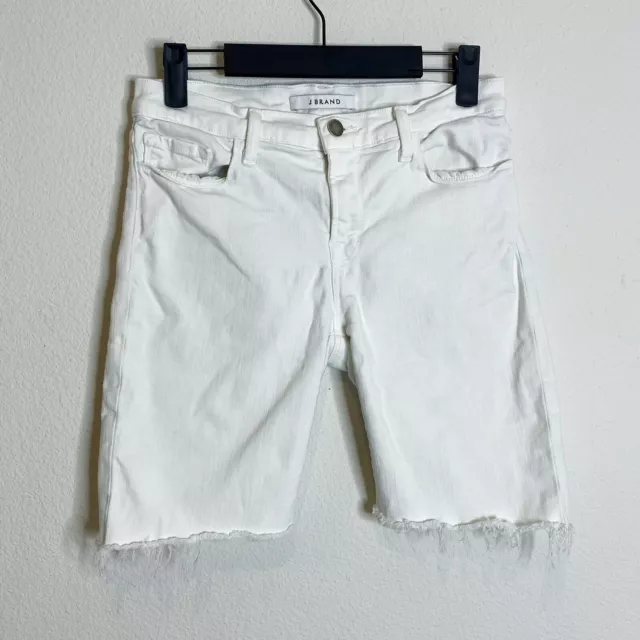 J Brand white cutoff denim bermuda mid rise shorts size 27