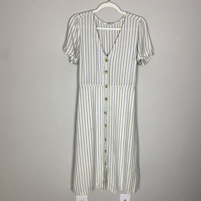 Old Navy Linen Blend Striped Midi Dress Button Front Womens Medium Lagenlook