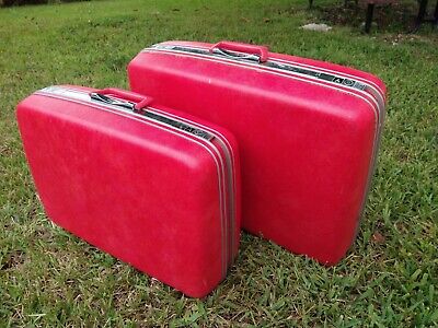2 Vintage SAMSONITE Silhouette Luggage Suitcases Coral Red Med Large See details