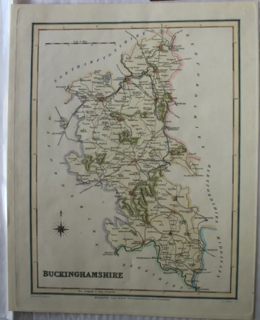 Antique Map of BUCKINGHAMPSHIRE by Walker & Creighton, c1840 - hand coloured