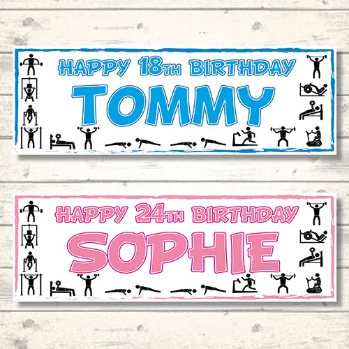 2 PERSONALISED GYM BIRTHDAY BANNERS 800mm x 297mm