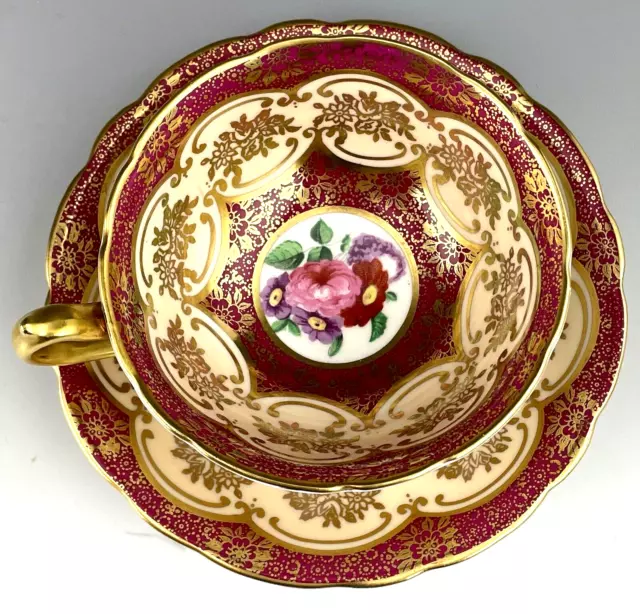 Vintage Paragon England FLORAL BOUQUET MAROON & GOLD TEA CUP AND SAUCER
