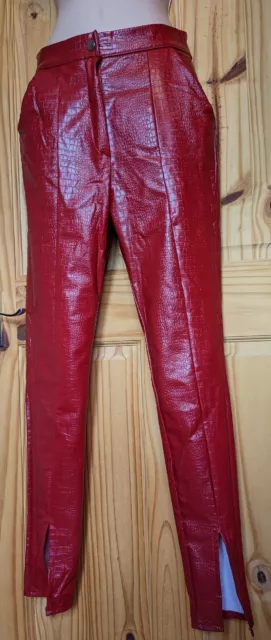Red Faux Leather Croc Print Pants - S Red Faux Leather Croc Print Pants - S