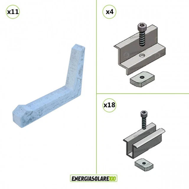 Kit Struttura 10 Pannelli Solari 35mm Blocchetto cemento Zavorra 30° Tetto Piano