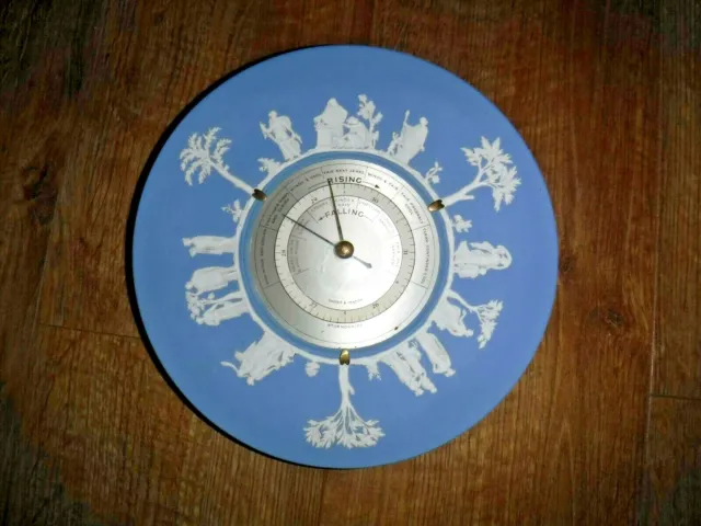 Rare Wedgwood Blue & White Jasper Ware Circular Barometer ~ 1st Quality ~ GWO