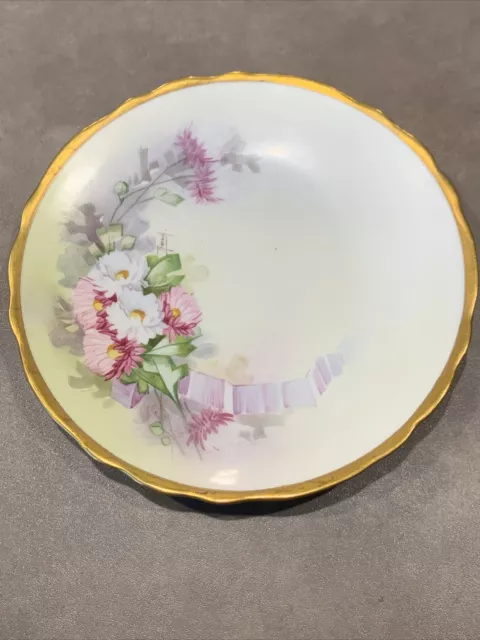 Old GD & Cie Avenir Limoges Hand Painted Plate Floral Gold Rim Signed