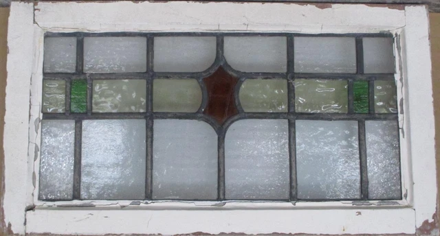 MIDSIZE OLD ENGLISH LEADED STAINED GLASS WINDOW Simple Geometric 25.5" x 14"