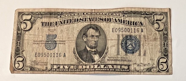 $5 Five Dollar US Silver Certificate 1934A E09500116A Blue Seal