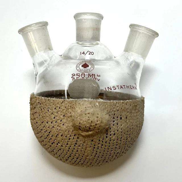 NOS Ace Glass Instatherm 3-Neck Round Bottom Flask 250 mL 14/20 Joints 25 Volt