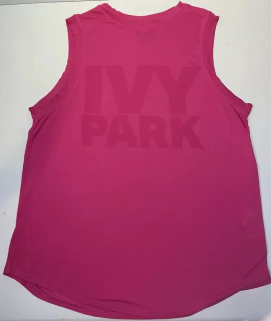 Ivy Park Tank Top Womens Sz Medium Pink Oversized Logo Stretch Workout FREE SHIP 3