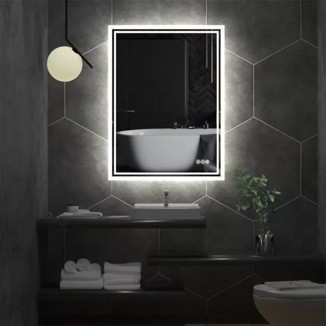 LUVODI Large LED Bathroom Mirror Dimmable Lights Anti-Fog Frameless 50x70cm