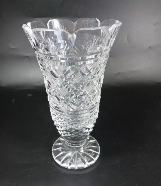 Waterford Georgian Strawberry Cut Crystal Vase Castle Top Signed 7"