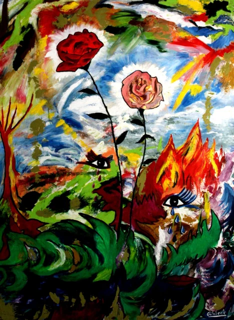 Rosas entre llama  obra de Gilaberte