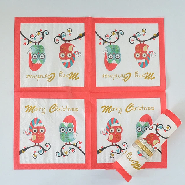 5 Packs Serviettes De Noël Serviette Hibou De Noël Serviettes Colorées Tissu