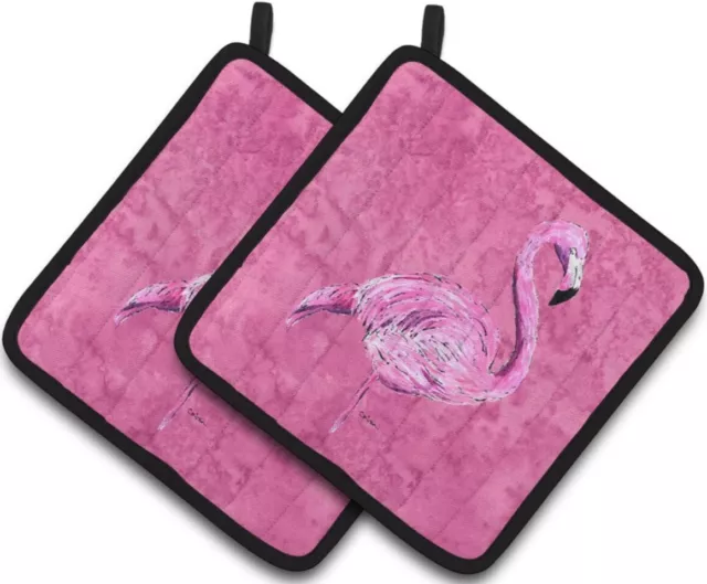 Caroline's Treasures  Flamingo on Pink Pair of Pot Holders - FREE POSTAGE