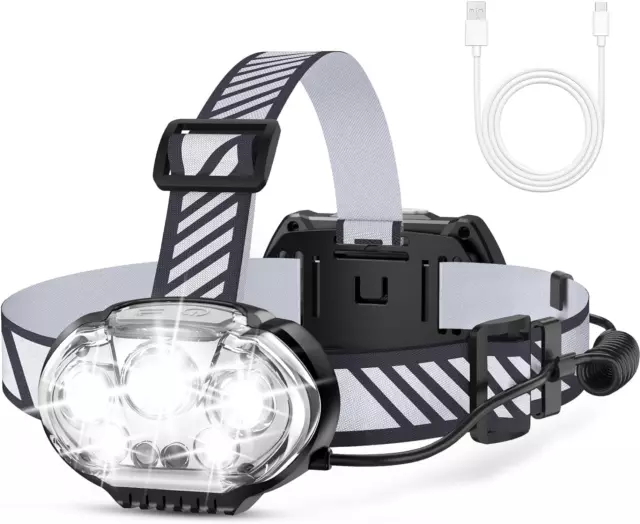 Rechargeable Headlamp, 20000 High Lumen Bright 5 LED Head Lamp with Red White Li