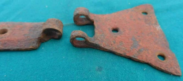 Antique 18th Century Hand Forged Wrought Iron Hinges - 13" Long with 4" Wings 3