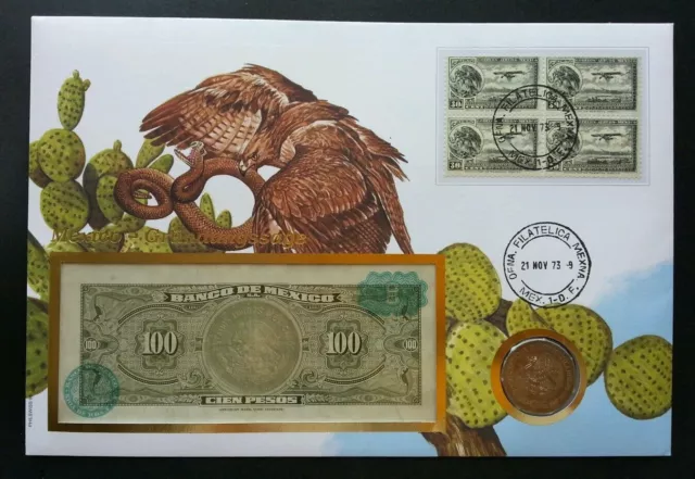 Mexico Eagle Snake 1973 Flora Fauna Wildlife FDC (banknote coin cover *3 in 1